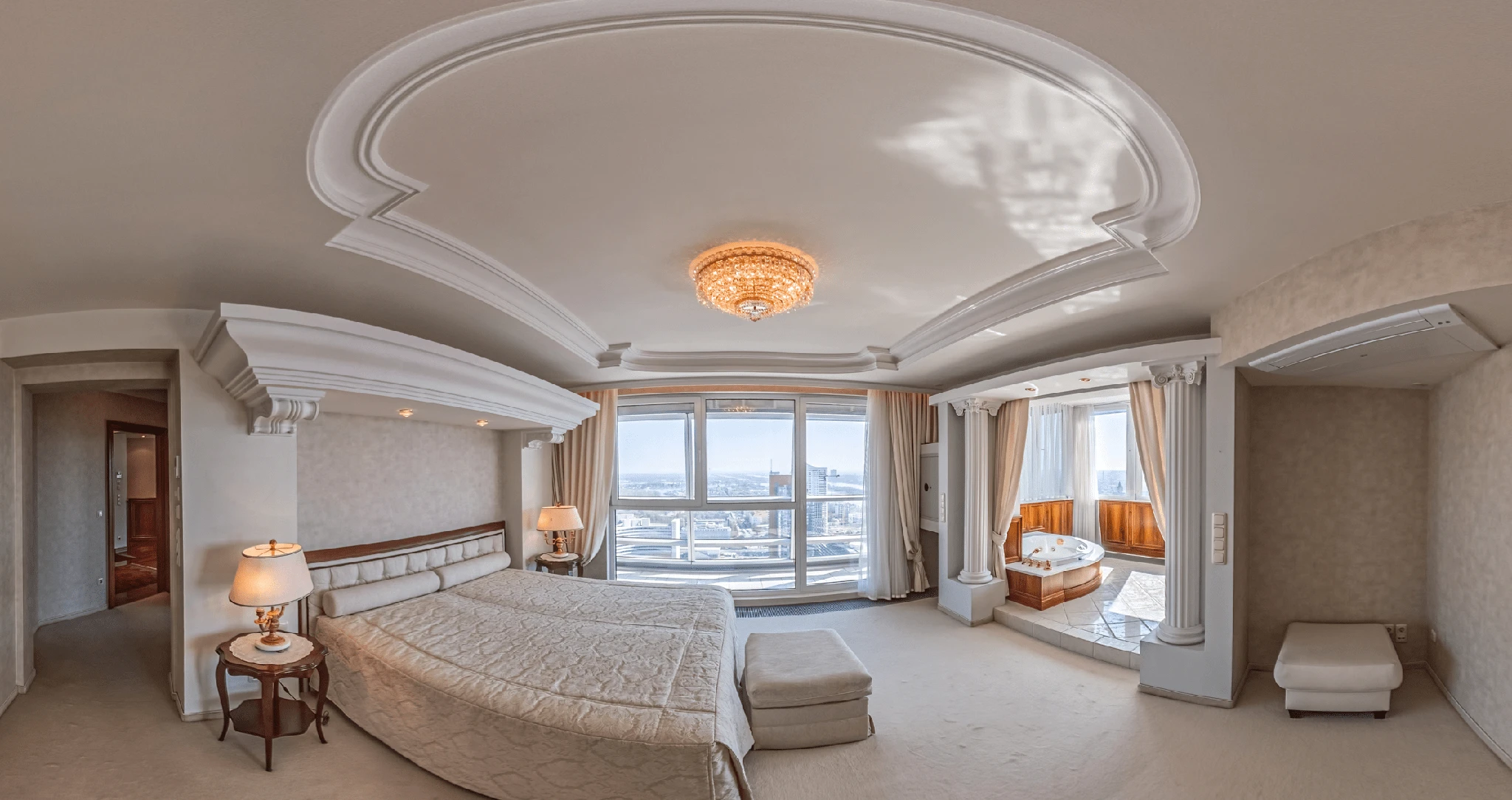 Living room view of a luxurious penthouse apartment in vienna. 
