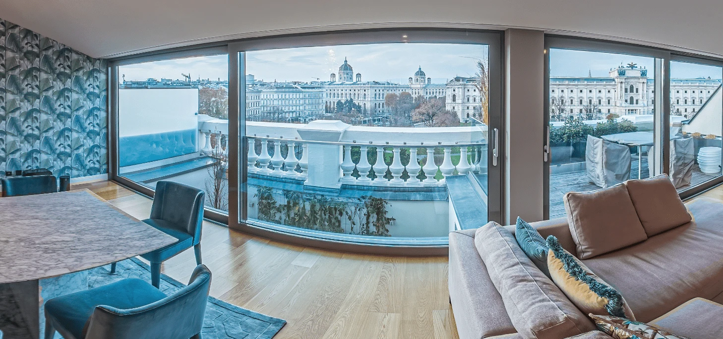 Penthouse living room in the 1st district of Vienna