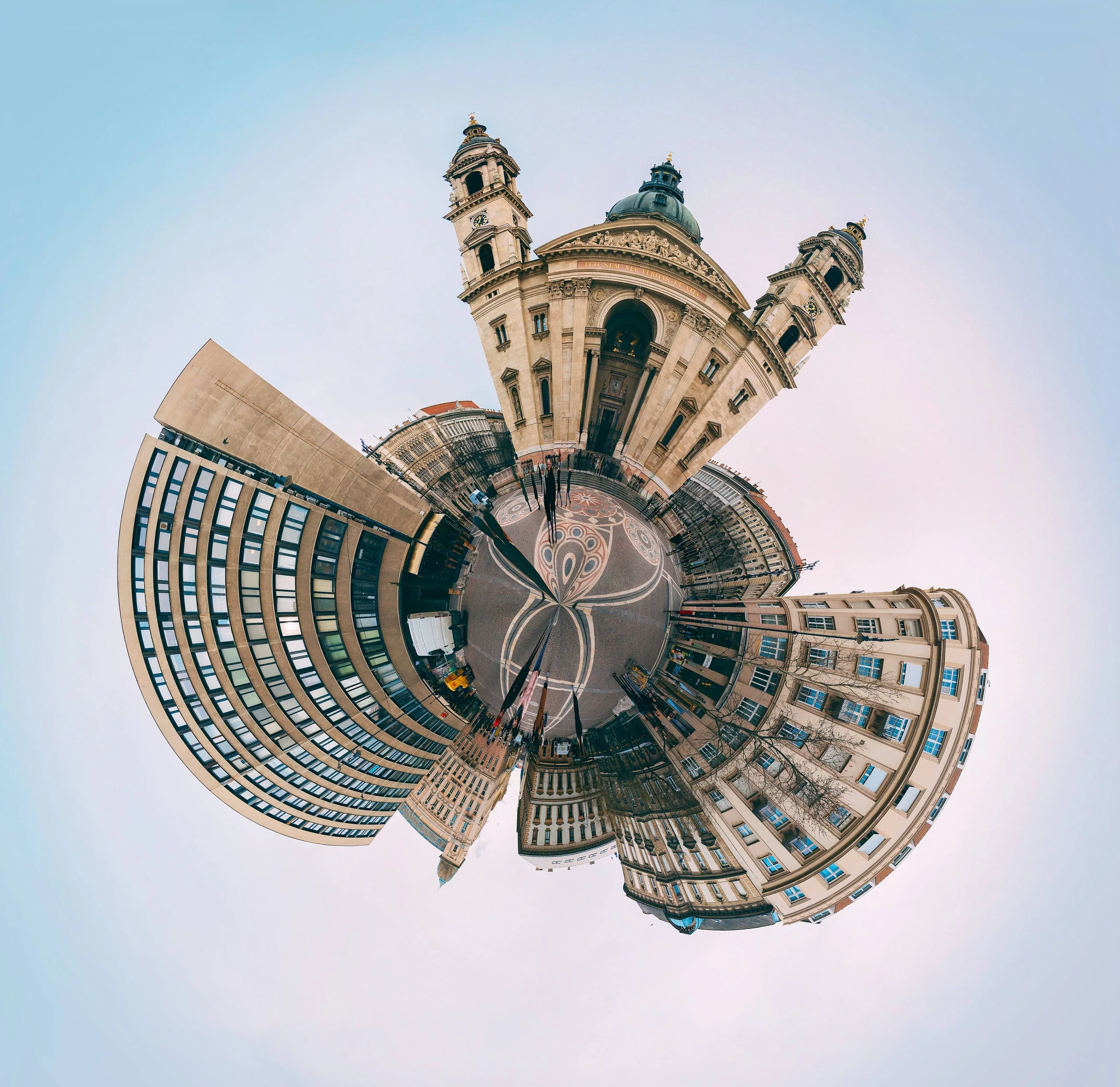A 360 degree image of a European city