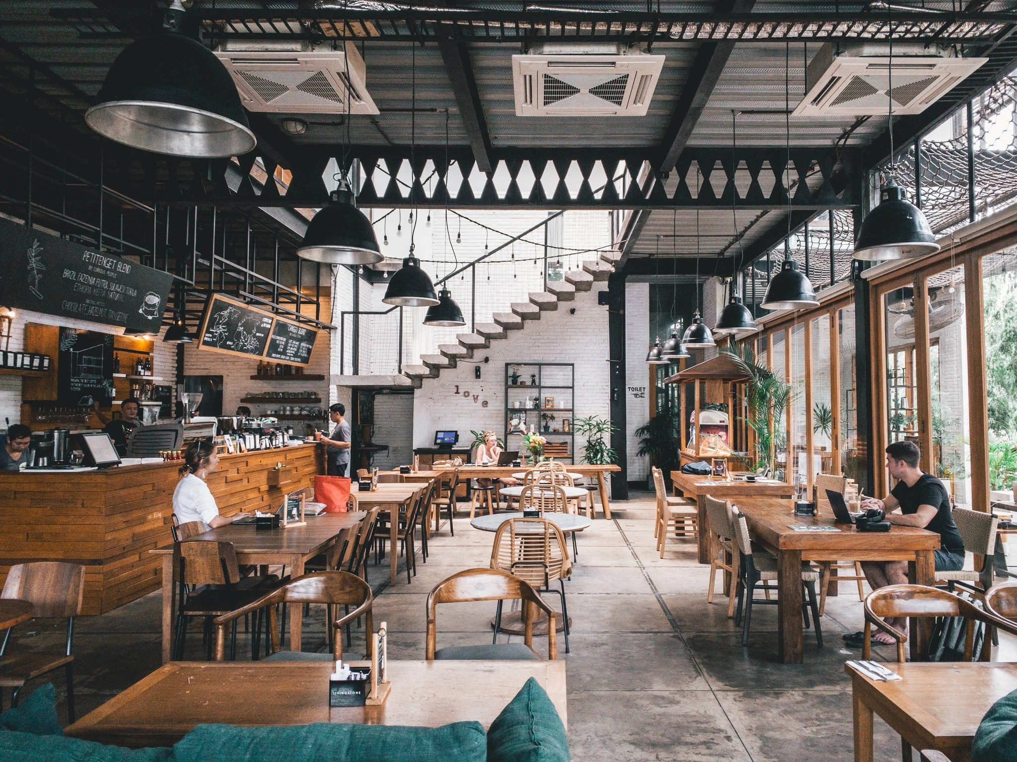 The inside of a modern and welcoming restaurant.