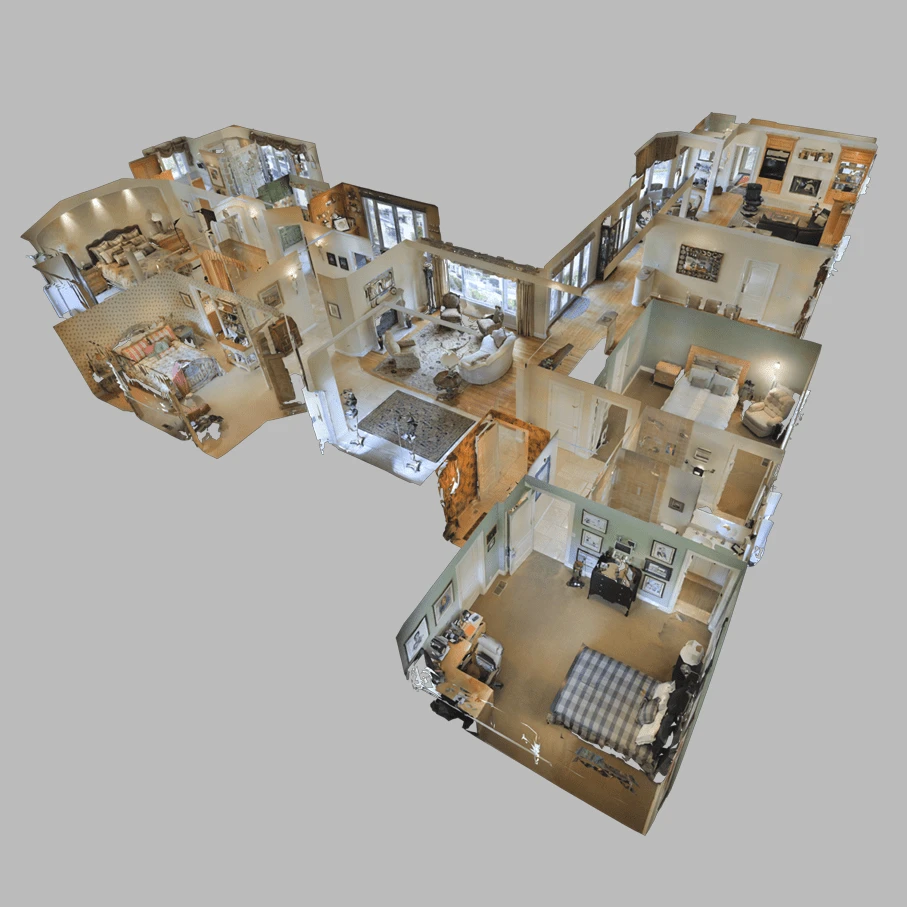 A 3D-model of a house showing a doll-house view.