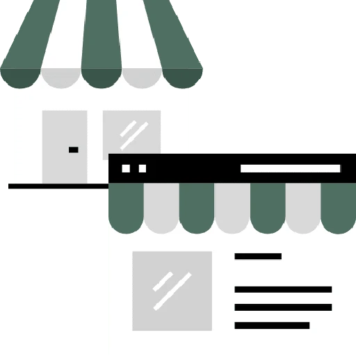 green and white icon of webshop development with transparent background